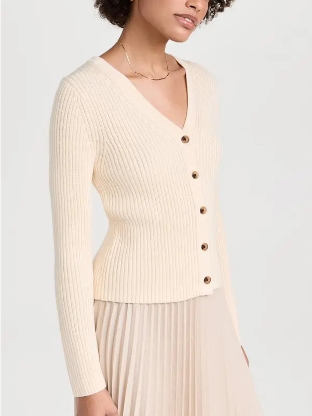 NWT Grace Karin Cream Ribbed V-Neck Button Front Cardigan